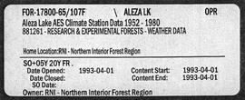 Aleza Lake AES Climate Station Data 1952-1980