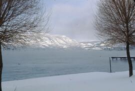View of Okanagan Lake at -15 degrees Celsius from bed & breakfast motel