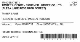 Timber Sale Licence - Fichtner Lumber Company Limited (X73671)