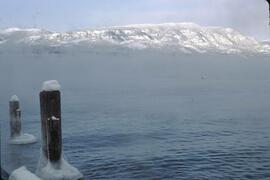 View of Okanagan Lake at -15 degrees Celsius from bed & breakfast motel