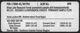 Aleza Lake Research Forest Permanent Sample Plot Remeasurements - Volume 1