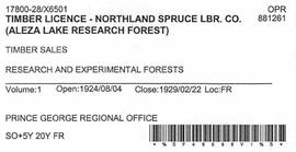 Timber Sale Licence - Northland Spruce Lumber Company (X6501)