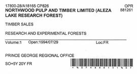 Timber Sale Licence - Northwood Pulp and Timber Limited (A18165 CP826)