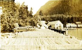 Drying nets on the racks at Nass Harbour Cannery