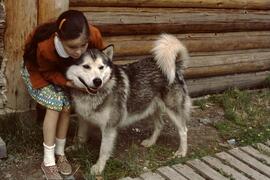 Indigenous girl with husky dog at Eddontenajon