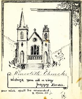 Greeting card - Illustration of new church building at Kincolith, BC