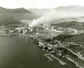 Aerial view of Columbia Cellulose Sulphite mill and Skeena Kraft mill