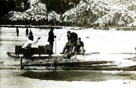Herbert Collison ice fishing with friends at Fishing Bay, Nass River, BC