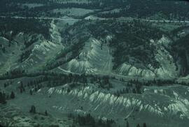 View of eroded bluffs near Invermere from airplane