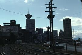 Downtown Vancouver skyline from railyard