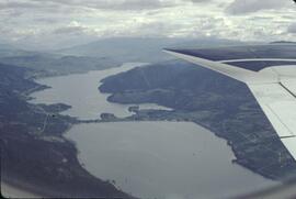 Aerial view of Kelowna and Woods Lake near Oyama