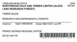 Timber Sale Licence - Northwood Pulp and Timber Limited (A18165 CP415)
