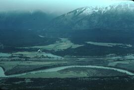 View of Columbia River floodplain in the Kootenays from an airplane