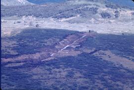 Aerial view of trenching for mineral exploration at Ealue Lake