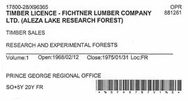 Timber Sale Licence - Fichtner Lumber Company Limited (X96365)