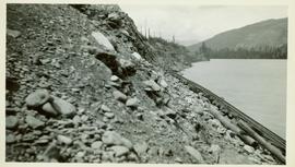 Close up view of a portion of the CNR line that is disappearing along the Skeena River