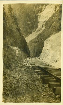Railroad track in mountain pass