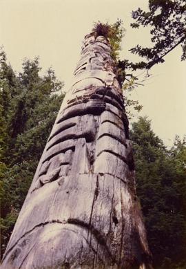 Totem pole in British Columbia rainforest