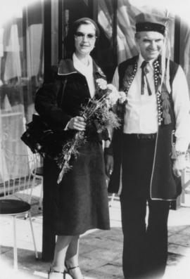 Iona Campagnolo with man in traditional dress in Poland
