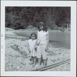 Two young girls at Kingcome Village beach