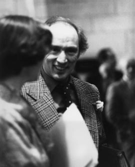Prime Minister Pierre Trudeau talking to Iona Campagnolo