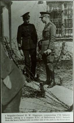 Brigadier-General H.W. Higginson talking to a sergeant R.I.C. at Ballinhassig R.I.C. barrack