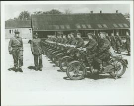 No. 1 Canadian Provost Corps lined up in motorcycle formation for inspection