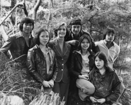 Iona Campagnolo poses with a group of unidentified First Nations young adults