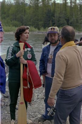 Iona Campagnolo talks with  Mayor George Thom, past Exhalted Ruler of the Kitimat Elks, and unide...