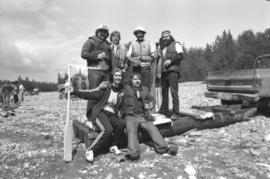 Iona Campagnolo and rafting team poses for group portrait during Kitimat Delta King Days raft race event