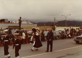 Mayor Peter Lester and man dressed as Captain Cook in the Prince Rupert Sea Festival parade