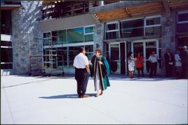 Bridget Moran Speaking with Unidentified Man after UNBC Convocation Ceremony