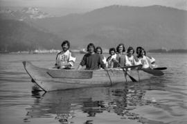 Iona Campagnolo paddling with Grizzlies canoe team near Kitimat