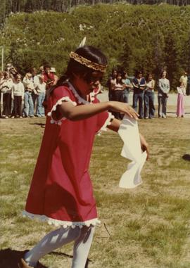 Young girl ceremonial dancer at opening of Haisla Recreation Centre in Kitamaat Village