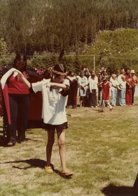 Young girl ceremonial dancer at opening of Haisla Recreation Centre in Kitamaat Village