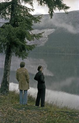 Iona Campagnolo and Peter Jones by lake on highway 37