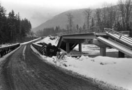 Damaged road and bridge from washout on Highway 16 between Hazelton and Terrace