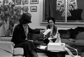 Iona Campagnolo meeting with a woman in her Ottawa office