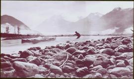 Taku River Survey - Man Hauling Canoe through Kopoka River