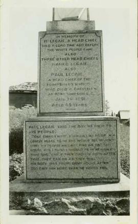 Memorial dedicated to Ligeex, Head Chief of Port Simpson