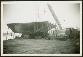Crane at Construction of Boat Hull 