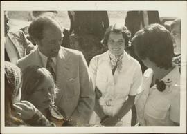 Pierre Trudeau and Iona Campagnolo smile back at Margaret Trudeau