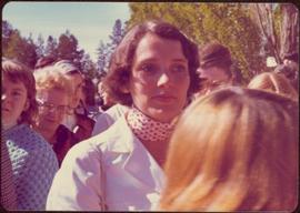 Margaret Trudeau in crowd at Terrace, BC during 1974 election campaign