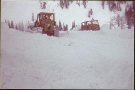 Two Bulldozers in Snow along Highway 16 and the Skeena, ca. 1976