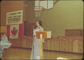 Minister Iona Campagnolo gives speech at an independent school during a fundraiser in Terrace, BC