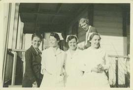 Group photo of three nurses and two women at Port Simpson Hospital