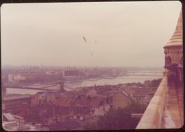 View of Budapest and the Danube River from a walled building
