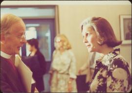 Minister Iona Campagnolo speaking to Donald Coggan, Archbishop of Canterbury, September 1978