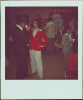 Iona Campagnolo stands, hands on her hips, in a room with Liberal posters on the walls after her defeat, 22 May 1979