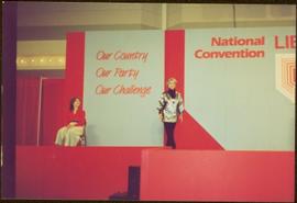 Iona Campagnolo walks forward onstage at the National Liberal Convention